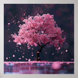 Póster Pétalos en caída del árbol de flores de cerezo