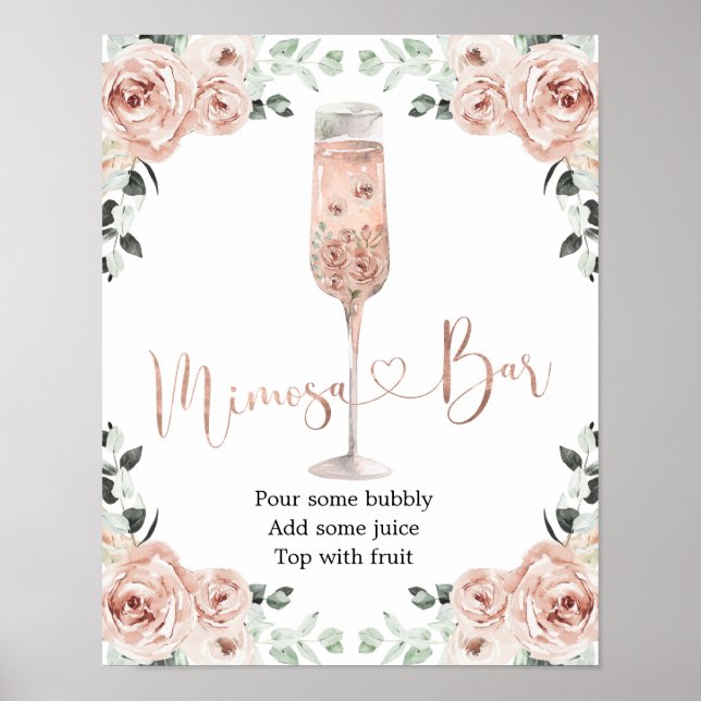 Póster Pétalos Rosas rosados y el Prosecco Mimosa Bar (Frente)