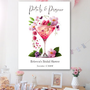Póster Pétalos y Brindis con Prosecco Rosa Floral Desayun