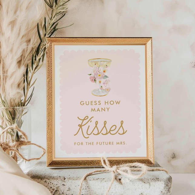 Póster Pétalos y Prosecco adivinan cuántos besos de juego (Petals and Prosecco and Guess how many kisses bridal shower game)
