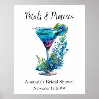 Póster Pétalos y Prosecco Floral Azul Rubor Ducha de novi