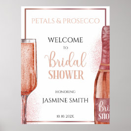 Póster Pétalos y Prosecco Rosa Dorado Bienvenida a la Fie