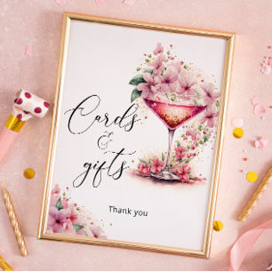 Póster Pétalos y tarjetas y regalos de flores rosadas Pro