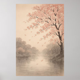 Póster Petals on the River Springtime Serenity