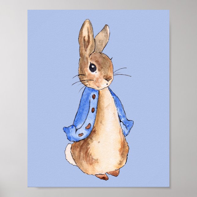 Póster Peter el conejo con fondo azul (Frente)