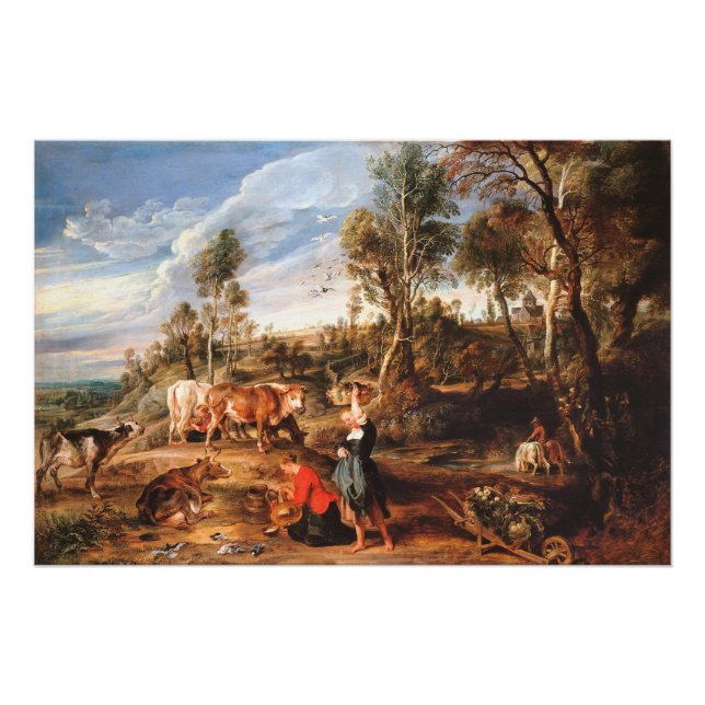 Póster Peter Paul Rubens Milkmaids con ganado en tierra (Anverso)