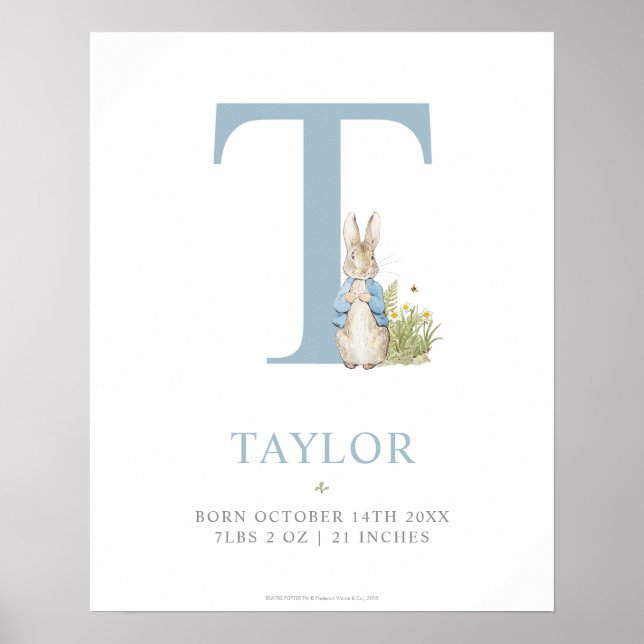 Póster Peter Rabbit | Carta personalizada T (Frente)