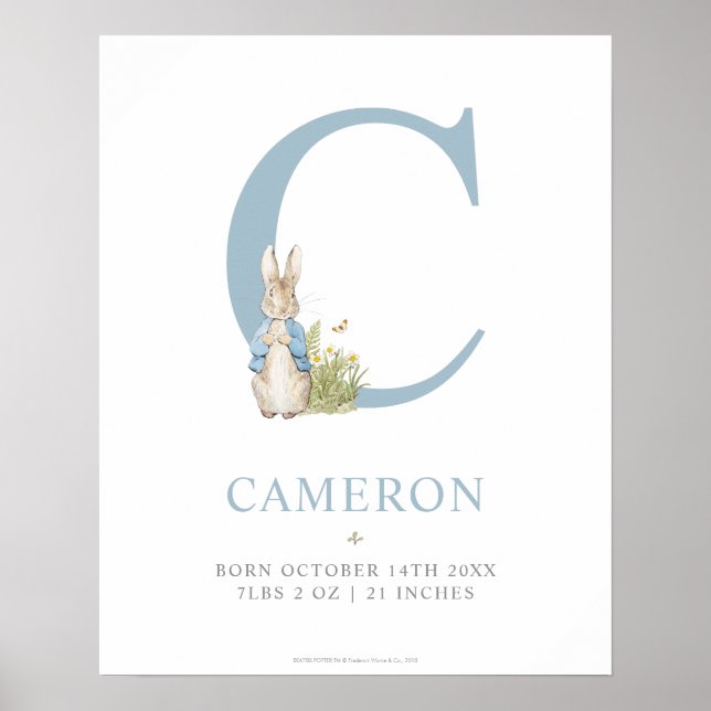 Póster Peter Rabbit | Letra C personalizada (Frente)