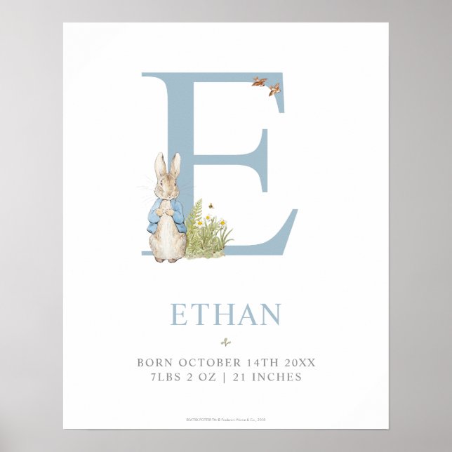 Póster Peter Rabbit | Letra E personalizada (Frente)