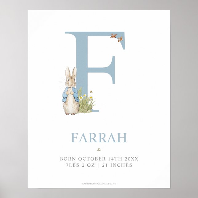 Póster Peter Rabbit | Letra F personalizada (Frente)