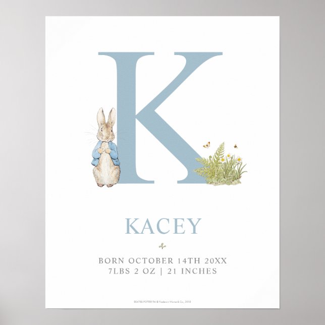 Póster Peter Rabbit | Letra personalizada K (Frente)