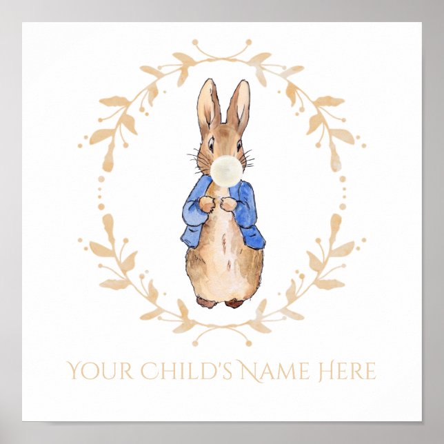 Póster Peter Rabbit Soplando Personalización De Goma Blan (Frente)