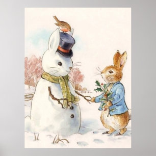 Póster Peter Rabbit y el muñeco de nieve de Beatrix Potte