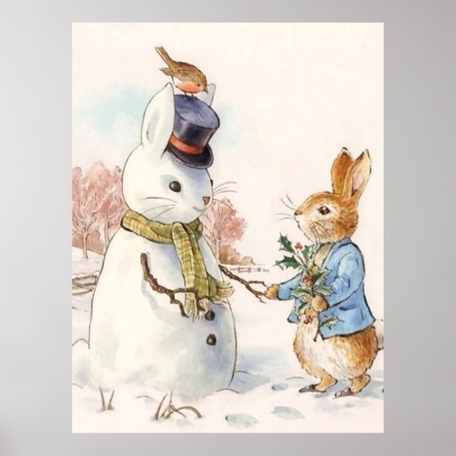 Póster Peter Rabbit y el muñeco de nieve de Beatrix Potte (Frente)