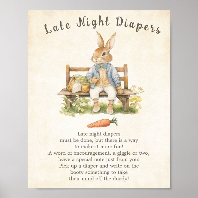 Póster Peter The Rabbit Baby Shower Late Night Diapers (Frente)