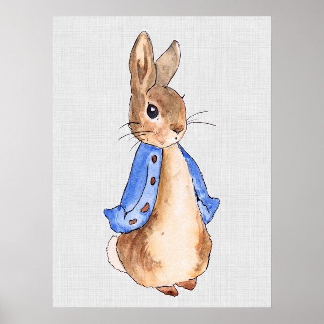 Póster Peter the Rabbit con ropa de cama gris texturada (Frente)
