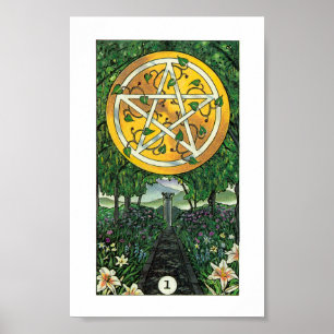 Póster Petirrojo Tarot de madera - as de pentáculos