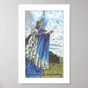 Póster Petirrojo Tarot de madera - reina de espadas