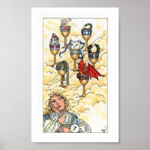 Póster Petirrojo Tarot de madera - siete de tazas