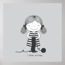 Póster Petite Fille Adorable qui Tricote I Love Knitting