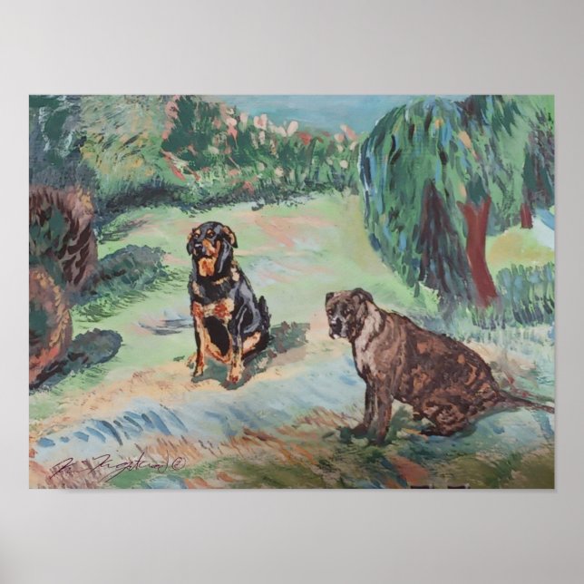 Póster peto y rottweiler estilo Van Gogh (Frente)