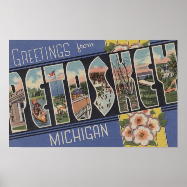 Póster Petoskey, Michigan - Escenas de letras grandes (Frente)