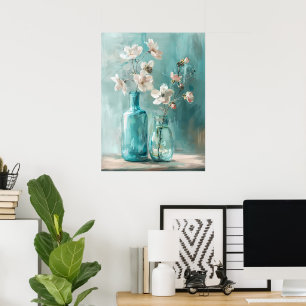 Póster Petróleo y porcelana: acuarela de Rosa de granjas