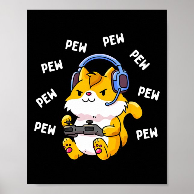 Póster Pew Pew Gamer videojuego gatos Gaming Kitty Lov (Frente)