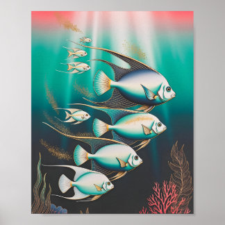 Póster Pez ángel elegante nadando en el océano profundo
