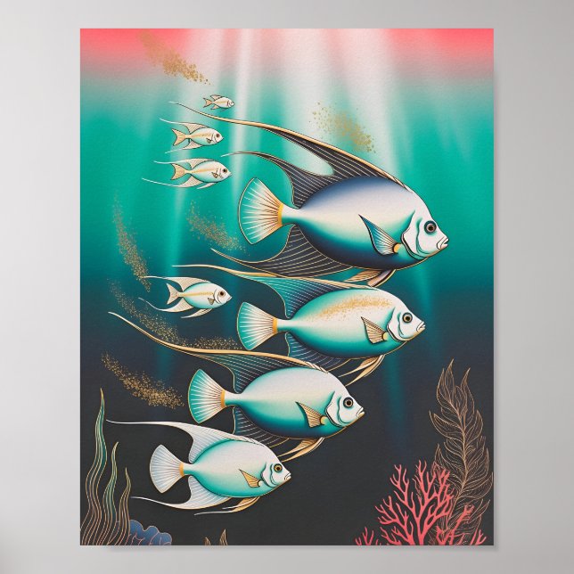 Póster Pez ángel elegante nadando en el océano profundo (Frente)