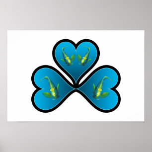 Póster Pez ángel gemelos - 3 Corazones azules con bordes
