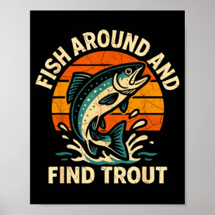 Póster Pez Antiguo Alrededor Y Encuentra Trucha Pescador 