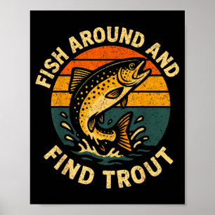 Póster Pez Antiguo Alrededor Y Encuentra Trucha Pescador 