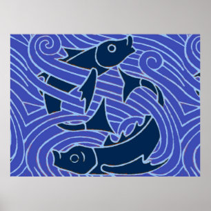 Póster Pez Atrevido Nadando Océano Azul Pesca