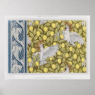 Póster Pez Azul Antiguo, Cacatúas y Limones
