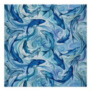 Póster Pez Azul Místico Fluyendo Armonía