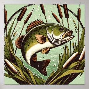 Póster Pez bajo americano pescador Día del padre