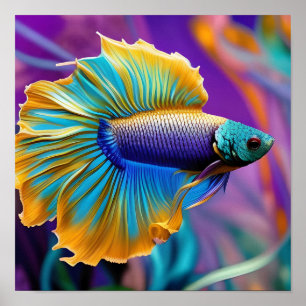 Póster Pez Betta, azul dorado púrpura
