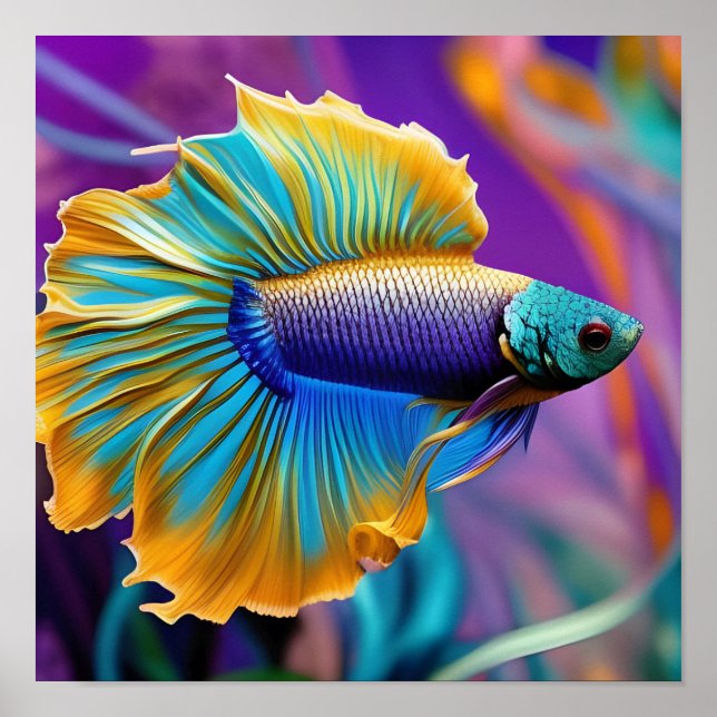 Póster Pez Betta, azul dorado púrpura (Frente)