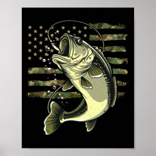 Póster Pez Byss Pesca Usa Bandera Americana Camuflaje Fis