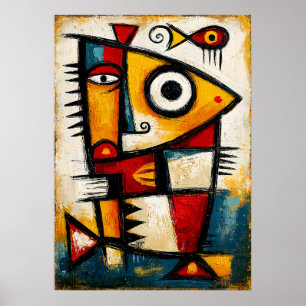 Póster Pez Cubista Primitivo Pared Geométrica Abstracta A