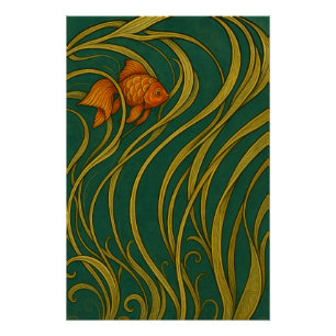 Póster Pez dorado Art Nouveau