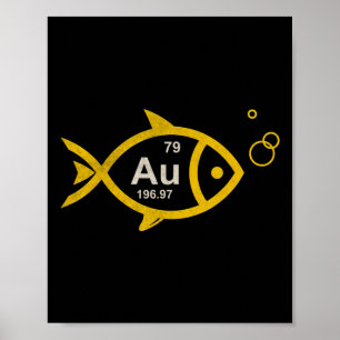 Póster Pez dorado vintage elemento químico Au pesca Quimi