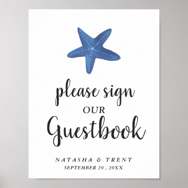 Póster Pez estrella | Rótulo Ocean Boda Guestbook (Frente)