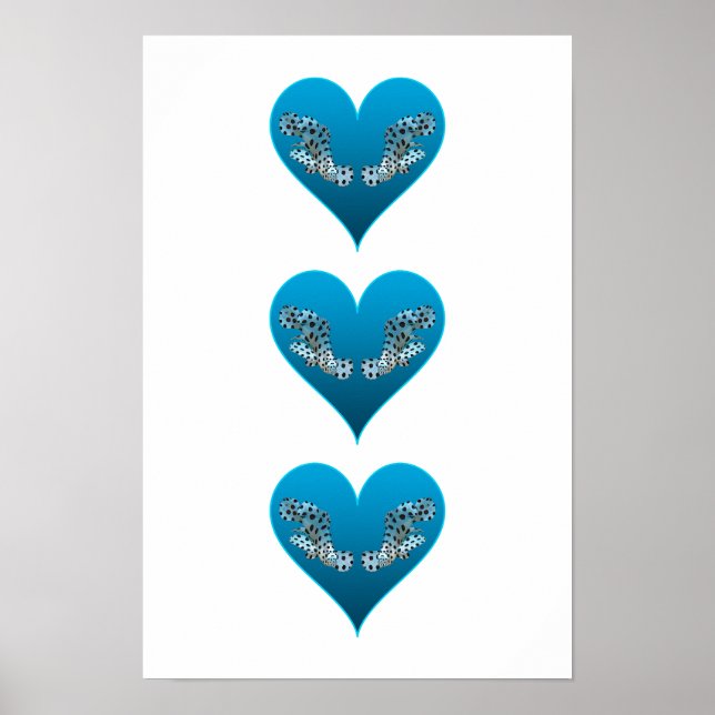 Póster Pez Grouper - Corazones Azules, dispuestos vertica (Frente)