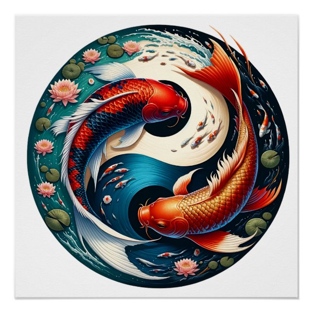 Póster Pez Koi Japonés Yin Yang (Anverso)