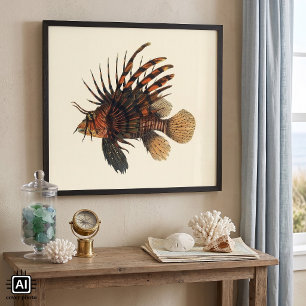 Póster Pez León Antiguo, Animal de Vida Marina Oceánica