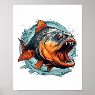 Póster Pez Monstruo Genial Para Amantes de Piranha _1 