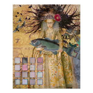 Póster Pez Mujer Piscis Vintage Gótico Clásico