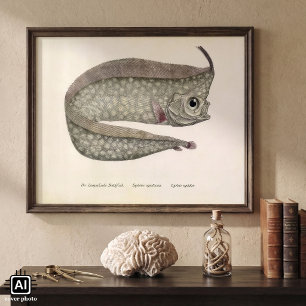 Póster Pez Oarfish Crestada Antiguo, Vida Marina Acuática